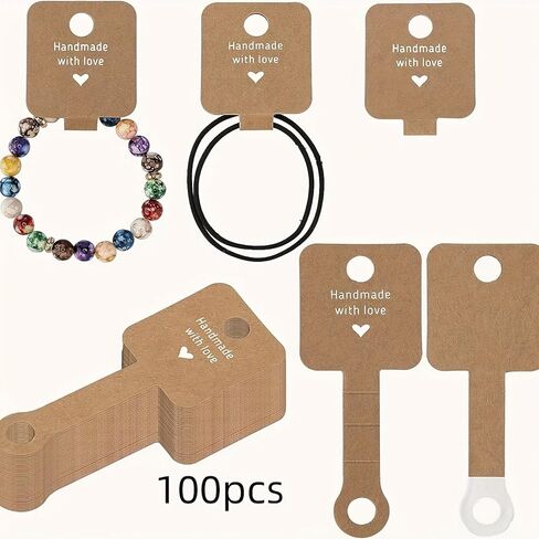100PCS Jewelry Display Cards, Sturdy Self-Adhesive Packaging Cards with Clips, for Necklace Bracelet Earrings and Keychain Display, Khaki in Saudi Arabia