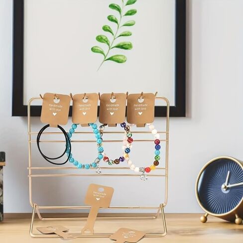 100PCS Jewelry Display Cards, Sturdy Self-Adhesive Packaging Cards with Clips, for Necklace Bracelet Earrings and Keychain Display, Khaki in Saudi Arabia