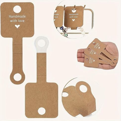 100PCS Jewelry Display Cards, Sturdy Self-Adhesive Packaging Cards with Clips, for Necklace Bracelet Earrings and Keychain Display, Khaki in Saudi Arabia