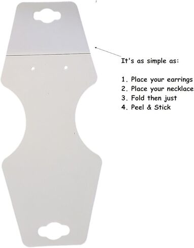 N'ice Packaging – 100 Qty Large White 5.5" x 2.25" Necklace/Earring Jewelry Fold-Over Display Cards – New/Retail – Sales – Self-Adhesive – Reinforced Hanging Tab - Easy Use in Saudi Arabia