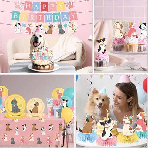 Dog Themed Birthday Party Decorations,Puppy Birthday Party Decorations Vintage Dog Plates and Napkins,Cups,Tablecloth,Happy Birthday Banner,Balloon,Cake Topper for Kids Dog Birthday Party Supplies in Saudi Arabia