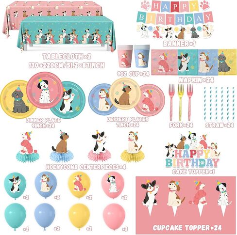 Dog Themed Birthday Party Decorations,Puppy Birthday Party Decorations Vintage Dog Plates and Napkins,Cups,Tablecloth,Happy Birthday Banner,Balloon,Cake Topper for Kids Dog Birthday Party Supplies in Saudi Arabia