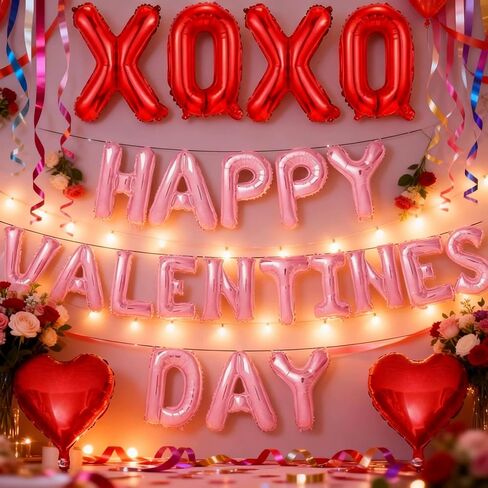 بالونات وردية على شكل قلب لعيد الحب السعيد مقاس 40.64 سم، زينة لافتة عيد الحب XXOO كمستلزمات للحفلات، ديكور عيد الحب للمكتب المنزلي والفصول الدراسية in Kuwait