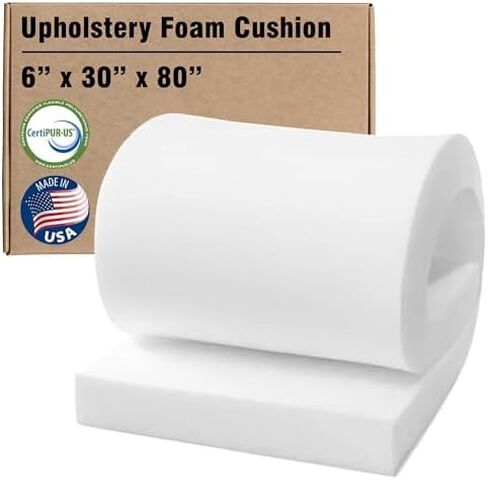 RaceCityFoam Upholstery Foam Cushion 6" H x 30" W x 80" L (Deluxe Firm) High Density Foam 1.8-52ILD. CertiPUR-US Certified Cushion - Upholstery Foams for Reupholstering - Made in USA in Kuwait