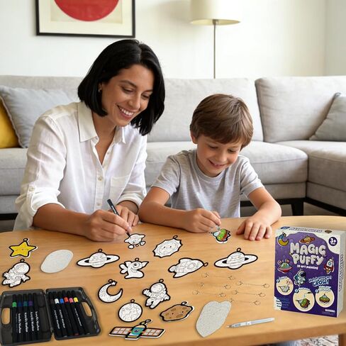 ZadaBelly Aqua Puffs للأطفال - مجموعة طلاء نسيج إسفنجي سحري، مجموعة طلاء منتفخة ذات طابع فضائي، هدية عيد ميلاد للفتيات والأولاد من سن 4 إلى 10 سنوات in Kuwait