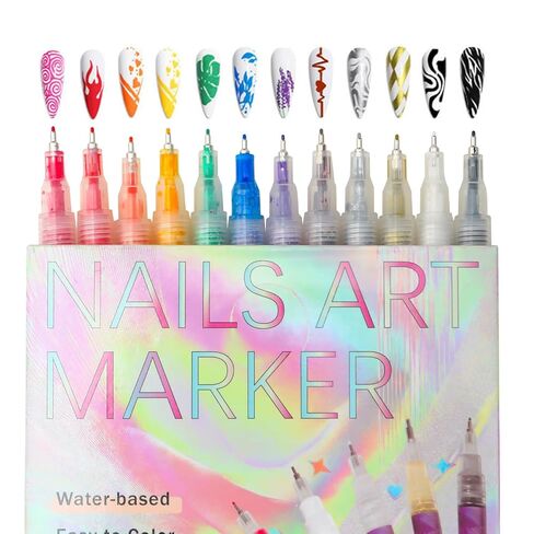 Nail Art Pens 12 Colors Set, Nail Art Markers Polish Pen for 3D Nail Art, nail art Tools for Dotting Drawing Painting Point Liner DIY in Saudi Arabia