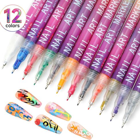 Nail Art Pens 12 Colors Set, Nail Art Markers Polish Pen for 3D Nail Art, nail art Tools for Dotting Drawing Painting Point Liner DIY in Saudi Arabia