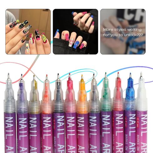 Nail Art Pens 12 Colors Set, Nail Art Markers Polish Pen for 3D Nail Art, nail art Tools for Dotting Drawing Painting Point Liner DIY in Saudi Arabia