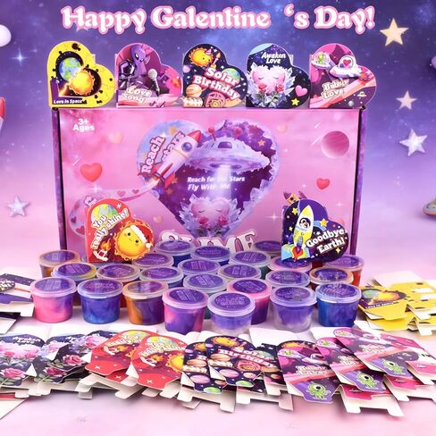 28 حزمة هدايا عيد الحب للأطفال، جالاكسي سلايم مع صندوق بطاقات تهنئة، لعبة سلايم لتخفيف التوتر للأطفال والبنات والأولاد، هدايا حفلات عيد الحب، مجموعة هدايا تبادل الجوائز في عيد الحب in Kuwait