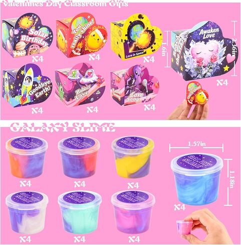 28 حزمة هدايا عيد الحب للأطفال، جالاكسي سلايم مع صندوق بطاقات تهنئة، لعبة سلايم لتخفيف التوتر للأطفال والبنات والأولاد، هدايا حفلات عيد الحب، مجموعة هدايا تبادل الجوائز في عيد الحب in Kuwait