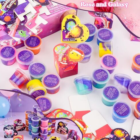 28 حزمة هدايا عيد الحب للأطفال، جالاكسي سلايم مع صندوق بطاقات تهنئة، لعبة سلايم لتخفيف التوتر للأطفال والبنات والأولاد، هدايا حفلات عيد الحب، مجموعة هدايا تبادل الجوائز في عيد الحب in Kuwait