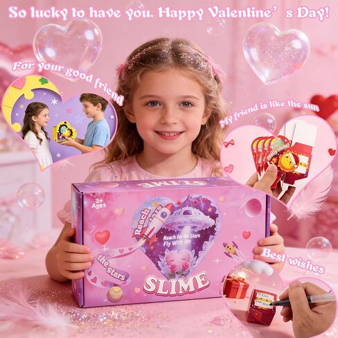 28 حزمة هدايا عيد الحب للأطفال، جالاكسي سلايم مع صندوق بطاقات تهنئة، لعبة سلايم لتخفيف التوتر للأطفال والبنات والأولاد، هدايا حفلات عيد الحب، مجموعة هدايا تبادل الجوائز في عيد الحب in Kuwait