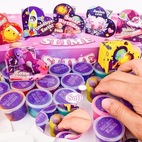 28 حزمة هدايا عيد الحب للأطفال، جالاكسي سلايم مع صندوق بطاقات تهنئة، لعبة سلايم لتخفيف التوتر للأطفال والبنات والأولاد، هدايا حفلات عيد الحب، مجموعة هدايا تبادل الجوائز في عيد الحب in Kuwait