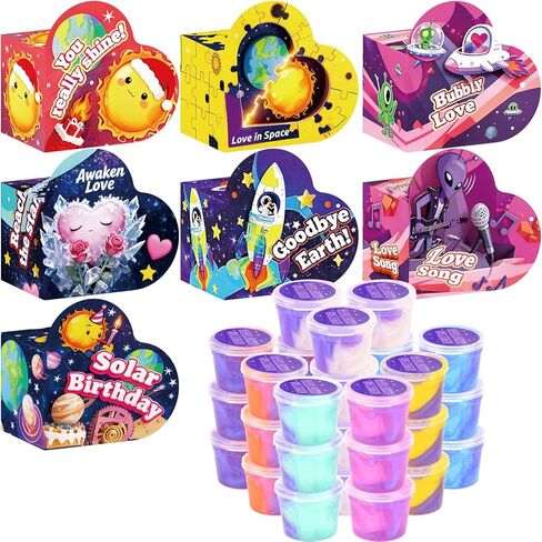 28 حزمة هدايا عيد الحب للأطفال، جالاكسي سلايم مع صندوق بطاقات تهنئة، لعبة سلايم لتخفيف التوتر للأطفال والبنات والأولاد، هدايا حفلات عيد الحب، مجموعة هدايا تبادل الجوائز في عيد الحب in Kuwait