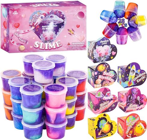 28 حزمة هدايا عيد الحب للأطفال، جالاكسي سلايم مع صندوق بطاقات تهنئة، لعبة سلايم لتخفيف التوتر للأطفال والبنات والأولاد، هدايا حفلات عيد الحب، مجموعة هدايا تبادل الجوائز في عيد الحب in Kuwait