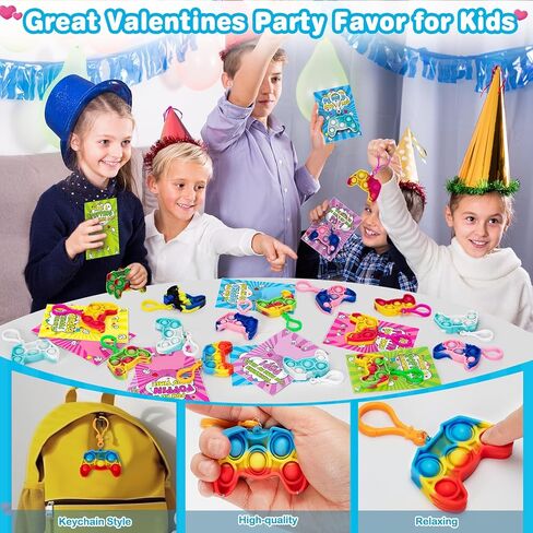 Duchong Valentines Cards for Kids Classroom, 24 Packs Game Shape Pop Fidget Keychains Bulk, Class Valentines Gifts for Kids, School Exchange Prizes & Party Favors for Boys Girls in Saudi Arabia