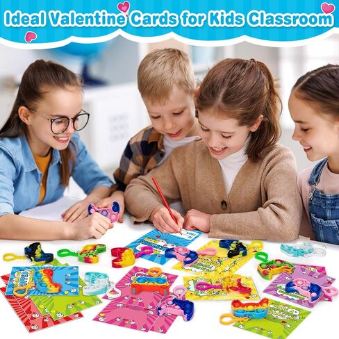 Duchong Valentines Cards for Kids Classroom, 24 Packs Game Shape Pop Fidget Keychains Bulk, Class Valentines Gifts for Kids, School Exchange Prizes & Party Favors for Boys Girls in Saudi Arabia