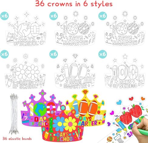 WorldBazaar 100 يوم من التيجان التلوين المدرسية 36 قطعة يوم 100 من المدرسة ورقة تاج الحرف DIY قبعات الحفلات الطلاب الفصول الدراسية الاحتفال لوازم الزينة in Saudi Arabia