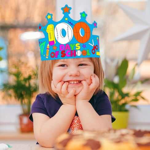 WorldBazaar 100 يوم من التيجان التلوين المدرسية 36 قطعة يوم 100 من المدرسة ورقة تاج الحرف DIY قبعات الحفلات الطلاب الفصول الدراسية الاحتفال لوازم الزينة in Saudi Arabia