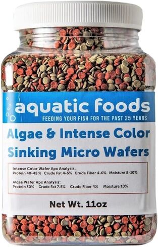 شركة Aquatic Foods Inc. 3.5 مم - 1/8 بوصة مزيج من الويفر الصغير من طحالب سبيرولينا والألوان المكثفة المعززة للرقائق الدقيقة لسمك السلور، والبلكوس، والأسماك السفلية، والروبيان، وسرطان البحر، وجميع الأسماك الاستوائية.. برطمان متوسط ​​بوزن 2 رطل in Saudi Arabia