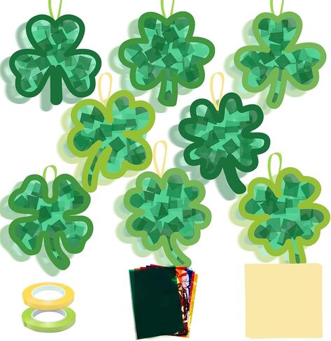kopooeoe 32 مجموعات عيد القديس باتريك suncatchers الحرفية diy شامروك المناديل الورقية الحرف مجموعات الأيرلندية الخضراء البرسيم شنقا الزينة لنافذة المنزل الزجاج الملون تأثير اللوازم الفنية in Kuwait