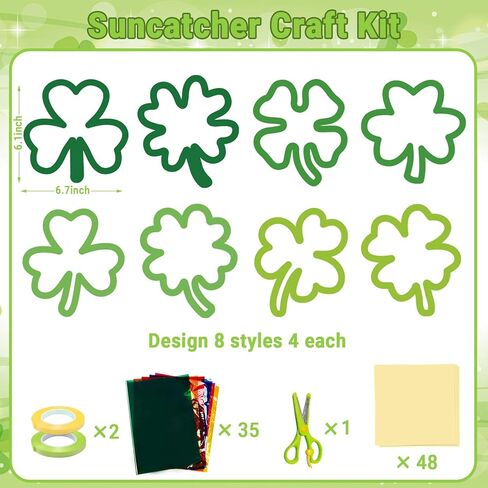 kopooeoe 32 مجموعات عيد القديس باتريك suncatchers الحرفية diy شامروك المناديل الورقية الحرف مجموعات الأيرلندية الخضراء البرسيم شنقا الزينة لنافذة المنزل الزجاج الملون تأثير اللوازم الفنية in Kuwait