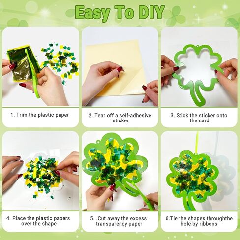 kopooeoe 32 مجموعات عيد القديس باتريك suncatchers الحرفية diy شامروك المناديل الورقية الحرف مجموعات الأيرلندية الخضراء البرسيم شنقا الزينة لنافذة المنزل الزجاج الملون تأثير اللوازم الفنية in Kuwait
