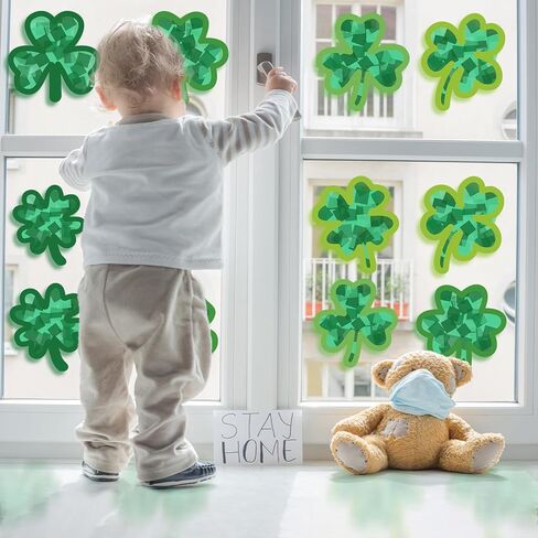 kopooeoe 32 مجموعات عيد القديس باتريك suncatchers الحرفية diy شامروك المناديل الورقية الحرف مجموعات الأيرلندية الخضراء البرسيم شنقا الزينة لنافذة المنزل الزجاج الملون تأثير اللوازم الفنية in Kuwait