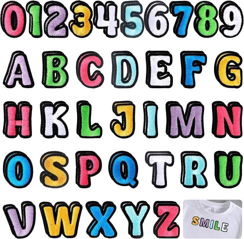 72PCS Iron On Letter Patches Iron On Letters for Clothing Fabric Backpacks Hat Jeans Jackets Shirts Bags Varsity Girls Boys, Applique Sew On Embroidered Letters Alphabet A-Z Number Patches 0-9 in Saudi Arabia