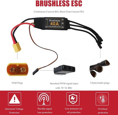 2-4S Brushless ESC 40A for RC Helicopter and for Multi-axis Aircraft, Speed Controller with 5V 3A BEC in Saudi Arabia
