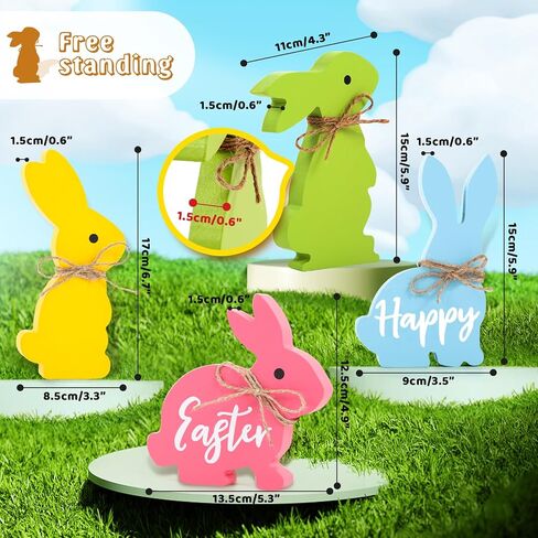 4PCS Bunnies Easter Decorations for The Home, Cute Bunny Table Decor with Jute Twine Bow Spring Decorations for Tiered Tray Party Favors Tabletop Indoor Gift in Saudi Arabia