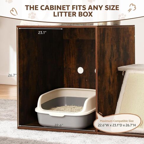 Cat Tree with Litter Box Enclosure, 68 Inch Large Cat Tower for Automatic Litter Box, 2-in-1 Cats House Condo with Scratching Posts, Scratching Board, Hammock and Ball, Rustic Brown in Kuwait