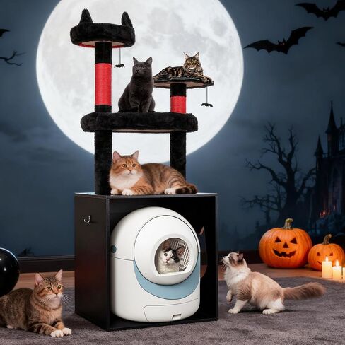 Cat Tree with Litter Box Enclosure, 68 Inch Large Cat Tower for Automatic Litter Box, 2-in-1 Cats House Condo with Scratching Posts, Scratching Board, Hammock and Ball, Rustic Brown in Kuwait