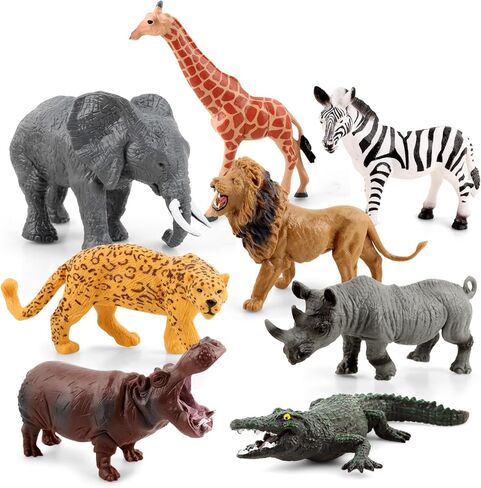 8PCS Large Solid Safari Animals Figures Toys Realistic Jungle Wild Animal Figurines African Wildlife with Giraffe Lion for Kids Boys Girls Toddlers 3-5 Years Old Birthday Gift Party Favors in Saudi Arabia