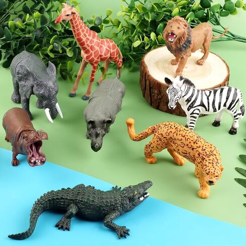 8PCS Large Solid Safari Animals Figures Toys Realistic Jungle Wild Animal Figurines African Wildlife with Giraffe Lion for Kids Boys Girls Toddlers 3-5 Years Old Birthday Gift Party Favors in Saudi Arabia