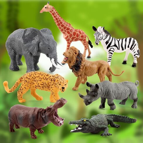 8PCS Large Solid Safari Animals Figures Toys Realistic Jungle Wild Animal Figurines African Wildlife with Giraffe Lion for Kids Boys Girls Toddlers 3-5 Years Old Birthday Gift Party Favors in Saudi Arabia