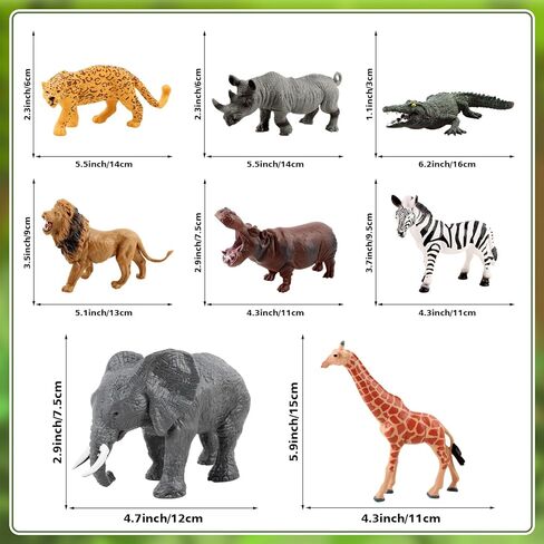8PCS Large Solid Safari Animals Figures Toys Realistic Jungle Wild Animal Figurines African Wildlife with Giraffe Lion for Kids Boys Girls Toddlers 3-5 Years Old Birthday Gift Party Favors in Saudi Arabia