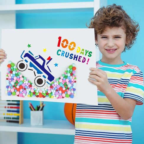 Cinrobiye 10 مجموعة DIY استنسل رسم لليوم الـ 100 من المدرسة للأطفال مجموعة أدوات رسم فنية بلاستيكية مع أزرار ملصقات جوهرة الكريات لحفلة المدرسة DIY 100 يوم من الملابس المدرسية حقيبة تي شيرت in Kuwait