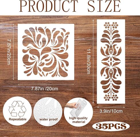 Marspark 35 Piece Talavera Stencil Floral Folk Reusable Mexican Talavera Stencil Floral Border Corner Drawing Tool for Furniture, Home Decor, Flooring, Gifts for Crafters in Saudi Arabia