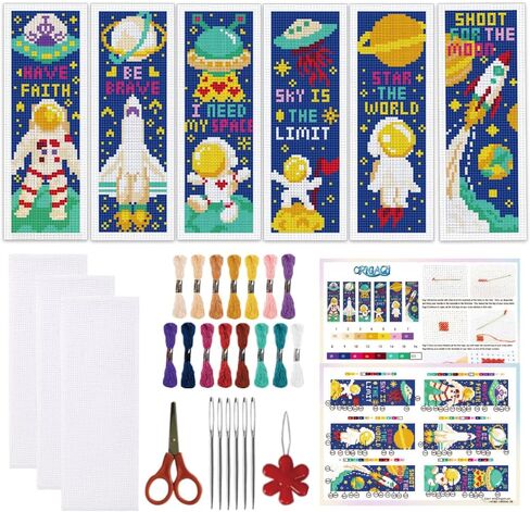 ORIGACH 6 Set Flowering Tree Cross Stitch Bookmark Kit for Beginner with Backing Felt Floss Instructions DIY Stamped Embroidery Bookmark Kit for Adults, Book Lovers in Saudi Arabia