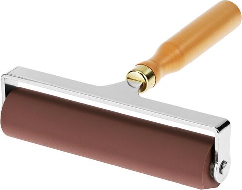 QWORK 6-Inch Soft Rubber Roller Brayer for Anti Skid Tape & Printmaking Tool, Professional Frame Roller, Brown in Saudi Arabia
