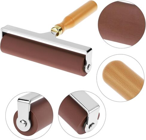 QWORK 6-Inch Soft Rubber Roller Brayer for Anti Skid Tape & Printmaking Tool, Professional Frame Roller, Brown in Saudi Arabia