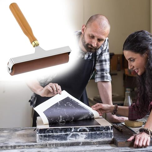 QWORK 6-Inch Soft Rubber Roller Brayer for Anti Skid Tape & Printmaking Tool, Professional Frame Roller, Brown in Saudi Arabia