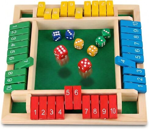 Wooden Shut The Box Dice Game, 2-4 Player Deluxe Board Game for Kids & Adults, Math Learning Toy for Addition Subtraction Multiplication Division, 10 Numbers Logic Game, Perfect Family, Pub, Party in Kuwait