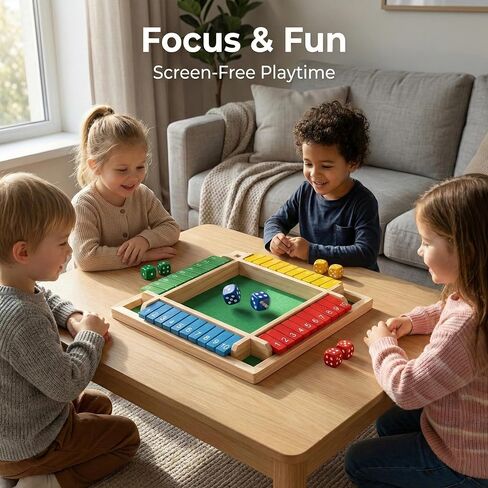 Wooden Shut The Box Dice Game, 2-4 Player Deluxe Board Game for Kids & Adults, Math Learning Toy for Addition Subtraction Multiplication Division, 10 Numbers Logic Game, Perfect Family, Pub, Party in Kuwait