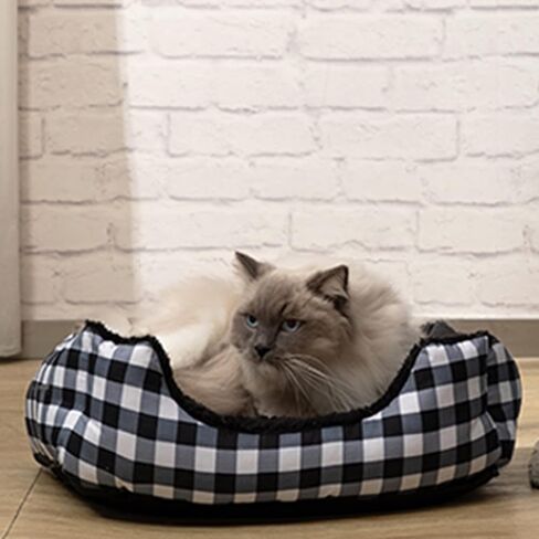 Hollypet Rectangle Plush Dog Cat Bed Self-Warming Pet Bed, Black Check in Saudi Arabia