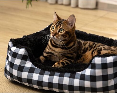 Hollypet Rectangle Plush Dog Cat Bed Self-Warming Pet Bed, Black Check in Saudi Arabia