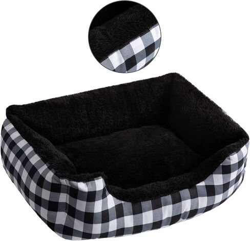 Hollypet Rectangle Plush Dog Cat Bed Self-Warming Pet Bed, Black Check in Saudi Arabia