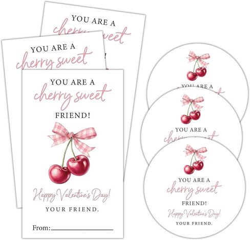 ملصقات بطاقات هدايا عيد الحب من Cherry، ملصقات ملصقات You are Cherry Sweet Friend Valentine، تصميم فيونكة وردية، لوازم تغليف وديكور هدايا الحفلات المدرسية، تناسب الأولاد والبنات، 20 مستديرة و20 مستطيلة in Kuwait