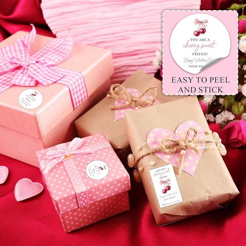 ملصقات بطاقات هدايا عيد الحب من Cherry، ملصقات ملصقات You are Cherry Sweet Friend Valentine، تصميم فيونكة وردية، لوازم تغليف وديكور هدايا الحفلات المدرسية، تناسب الأولاد والبنات، 20 مستديرة و20 مستطيلة in Kuwait